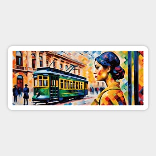 The Art of Trams - Neo-Impressionism Style #001 - Mugs For Transit Lovers Sticker